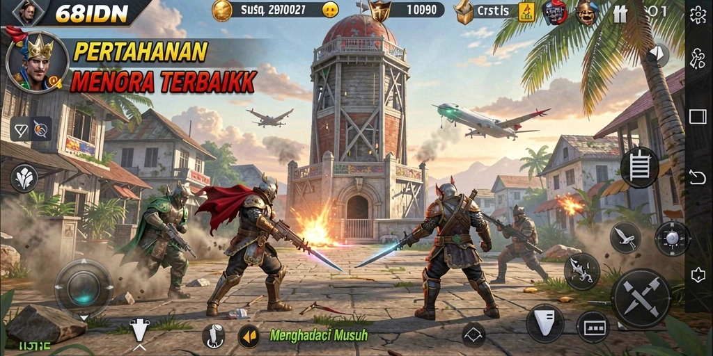 Tampilan gameplay menara dalam 68IDN yang intens dan strategis.