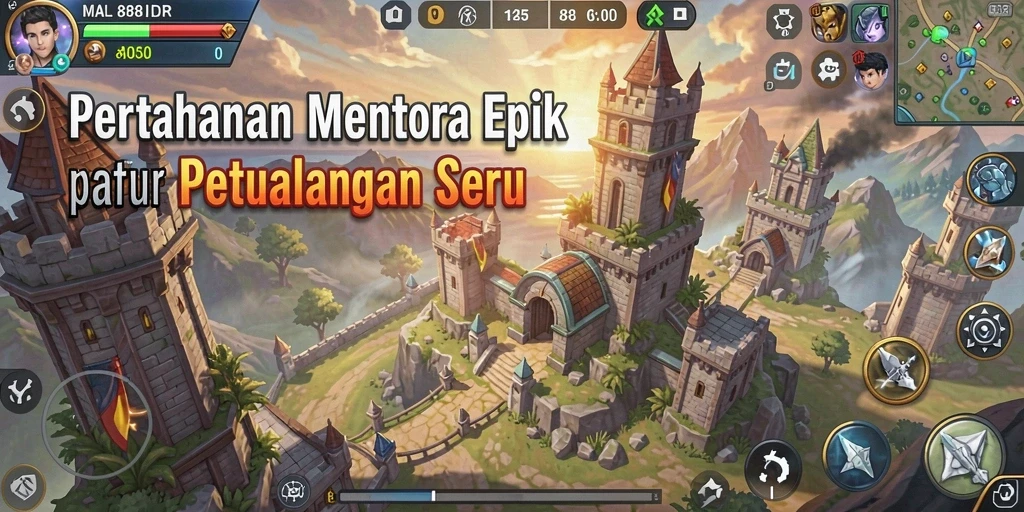 Tangkapan layar gameplay Tower Defense 888IDR menunjukkan strategi menara yang mendebarkan.