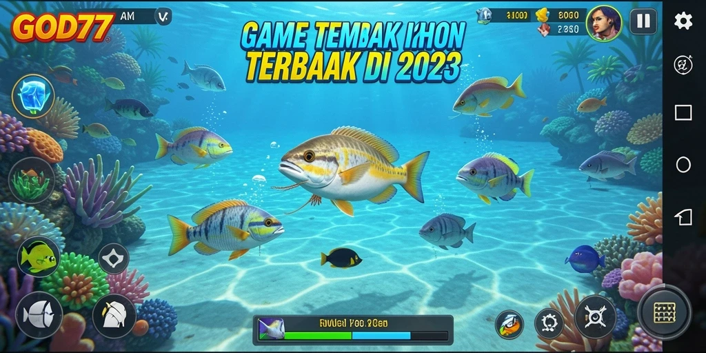 Screenshot gameplay GOD77 menampilkan momen menegangkan saat menembak ikan.