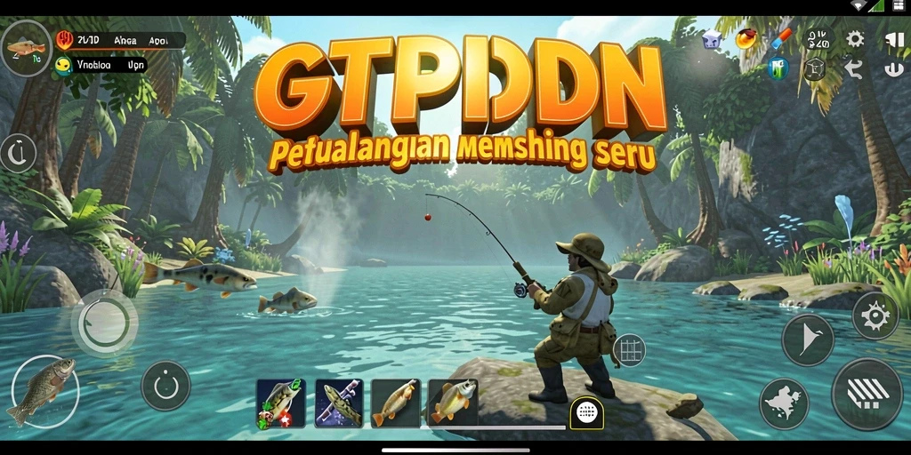 Gameplay seru memancing ikan di berbagai lokasi.