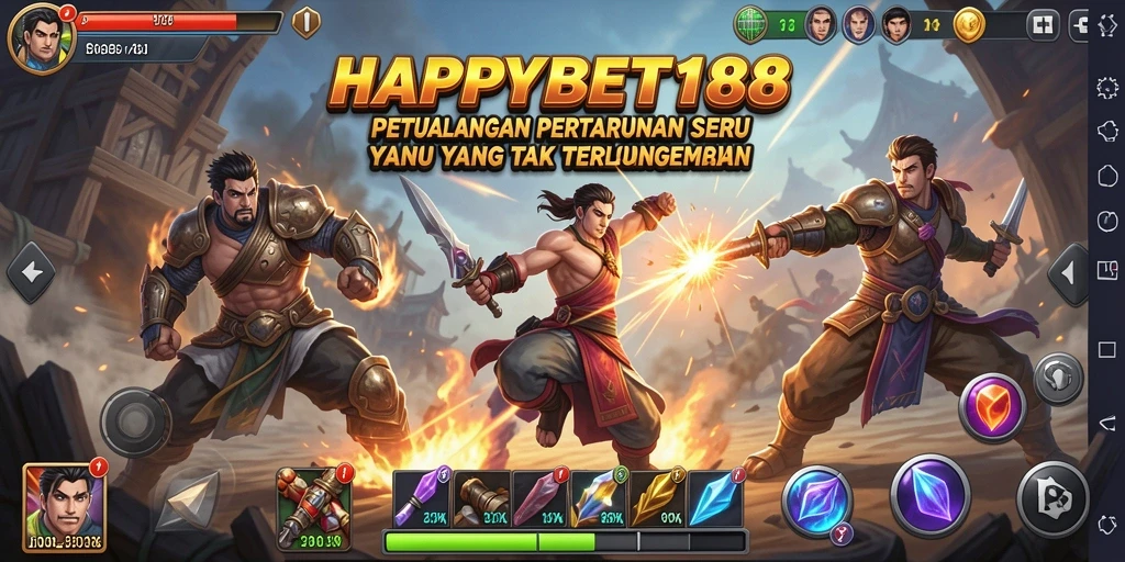 Gameplay seru dari HAPPYBET188 yang menggambarkan pertarungan epik dan karakter yang menarik.