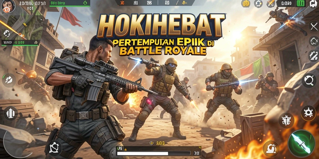 Gameplay <strong>HOKIHEBAT</strong> yang intens dan mendebarkan dalam pertempuran Battle Royale.