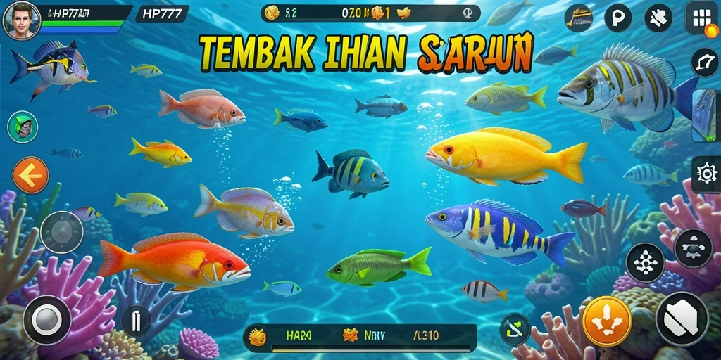 Screenshot gameplay HP777 menunjukkan keseruan berburu ikan.