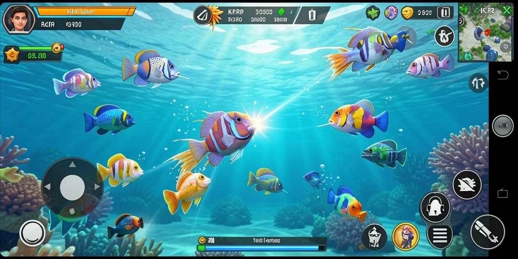 Screenshot game KKRP menampilkan aksi tembak ikan yang seru di bawah laut.