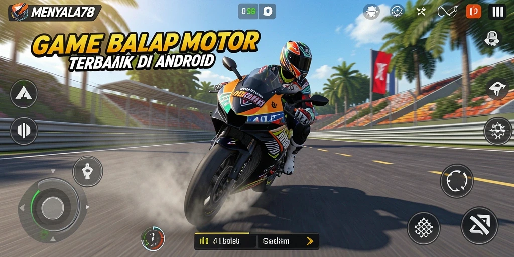 Tampilan gameplay seru dari MENYALA78 saat balapan motor.