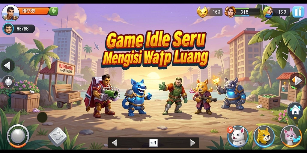 Tampilan gameplay Idle RR789 yang menenangkan dan penuh warna.