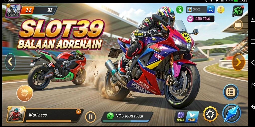 Tampilan gameplay menegangkan dari SLOT39 saat balapan motor.
