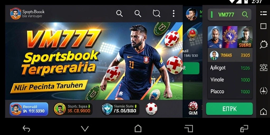 Tampilan aksi nyata di aplikasi Sportsbook VM777 dengan banyak pilihan taruhan.